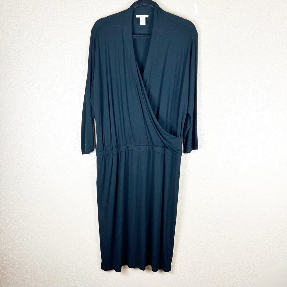 White + Warren black surplice front dress